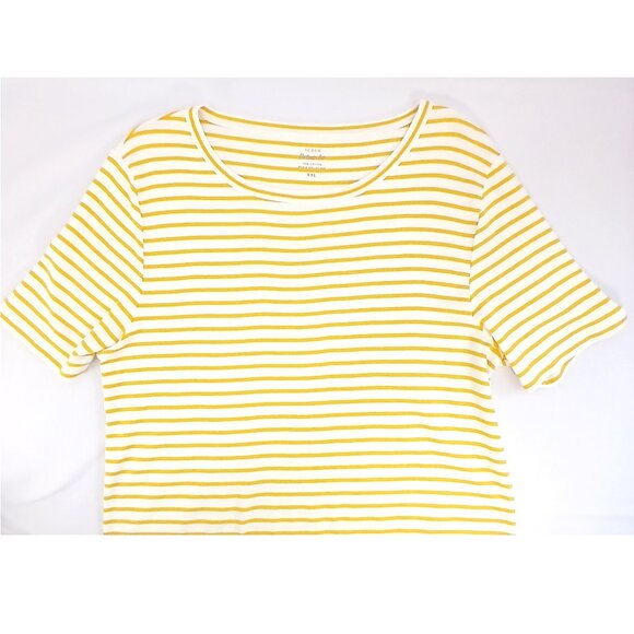 J. Crew Mustard Yellow White Stripes Perfect Fit Tee Top EUC - Picture 3 of 5